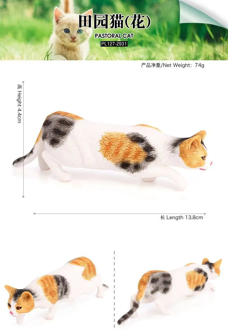 Children's cognitive simulation cat model Chinese pastoral ornament three-color flower cat cute pet animal toy