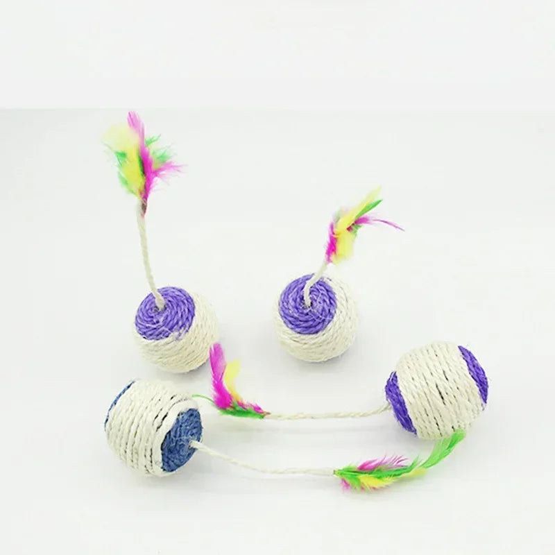 Sisal Scratching Ball for Cat, Training Interactive Toy for Kitten, Pet Supplies, Funny Play, Feather Toy Accessories