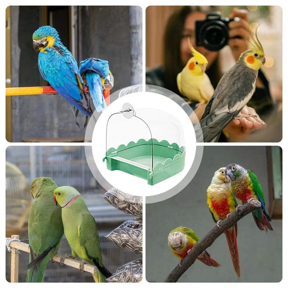 Cockatiel Bird Bath Bird Bath Bowl Multifunction Cleaning Pet Bird Cage Accessories Clear Bathtub For Birds Pet Hanging Feeder