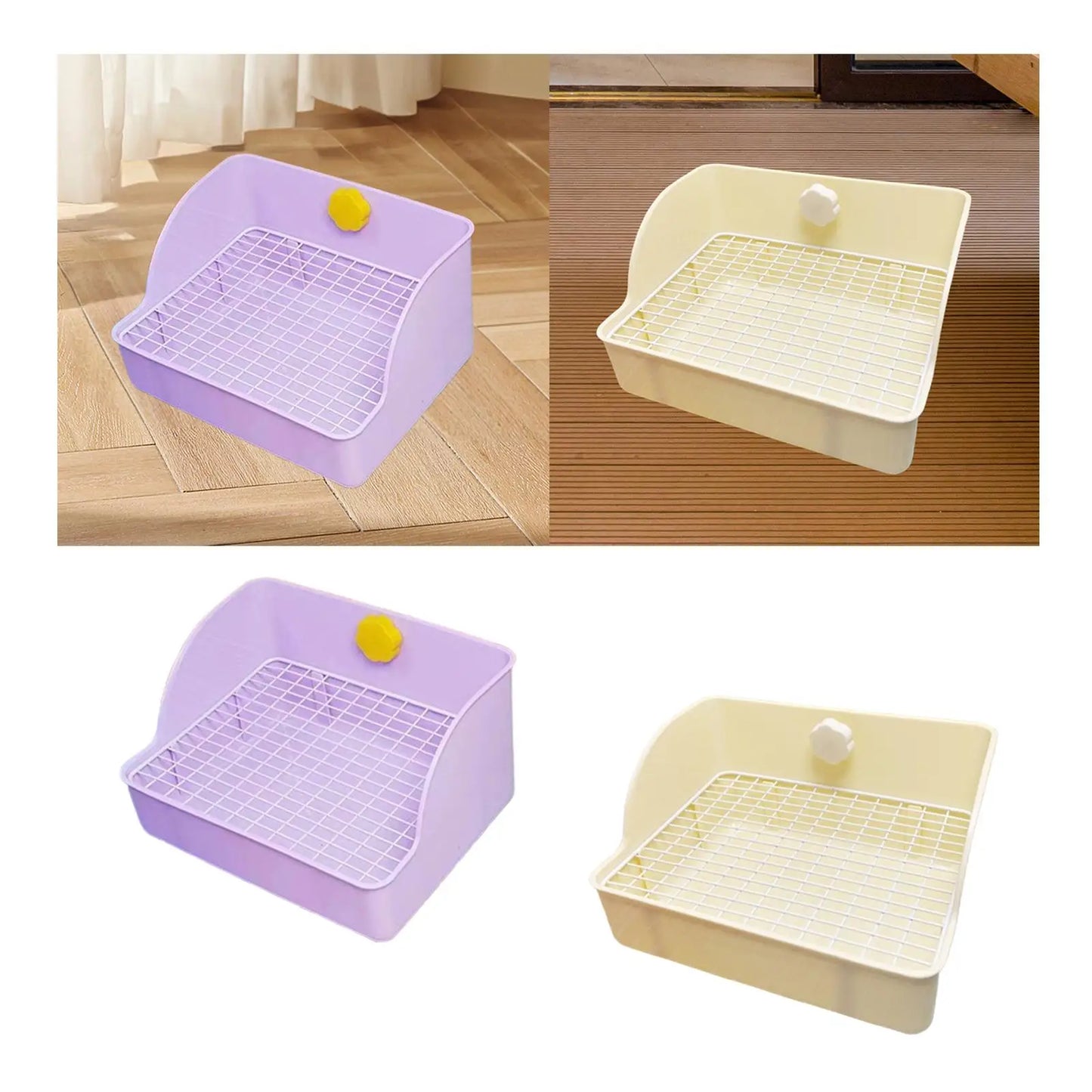 Bunny Litter Pan Pet Pan Rabbits Corner Litter Bedding Cage Toilet with Grate for Bunny Rats Small Animals Hamster Chinchillas