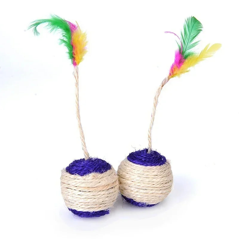 Sisal Scratching Ball for Cat, Training Interactive Toy for Kitten, Pet Supplies, Funny Play, Feather Toy Accessories