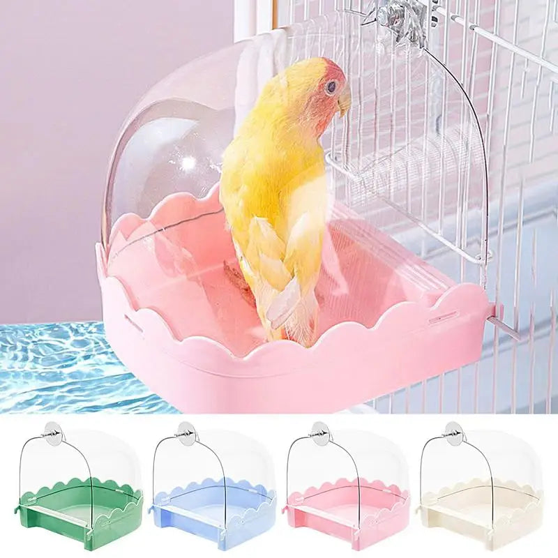 Cockatiel Bird Bath Bird Bath Bowl Multifunction Cleaning Pet Bird Cage Accessories Clear Bathtub For Birds Pet Hanging Feeder