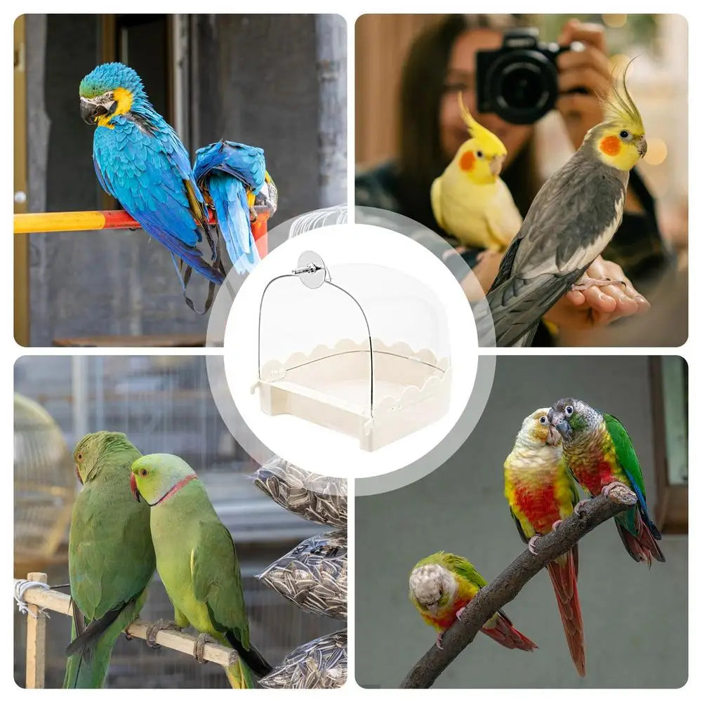 Cockatiel Bird Bath Bird Bath Bowl Multifunction Cleaning Pet Bird Cage Accessories Clear Bathtub For Birds Pet Hanging Feeder