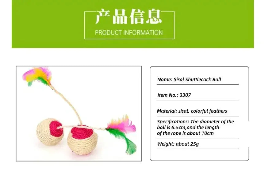 Sisal Scratching Ball for Cat, Training Interactive Toy for Kitten, Pet Supplies, Funny Play, Feather Toy Accessories