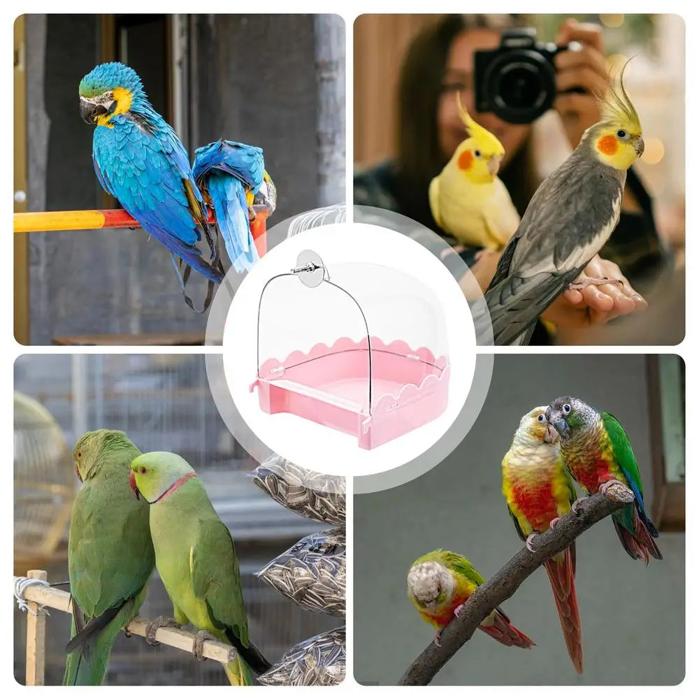 Cockatiel Bird Bath Bird Bath Bowl Multifunction Cleaning Pet Bird Cage Accessories Clear Bathtub For Birds Pet Hanging Feeder