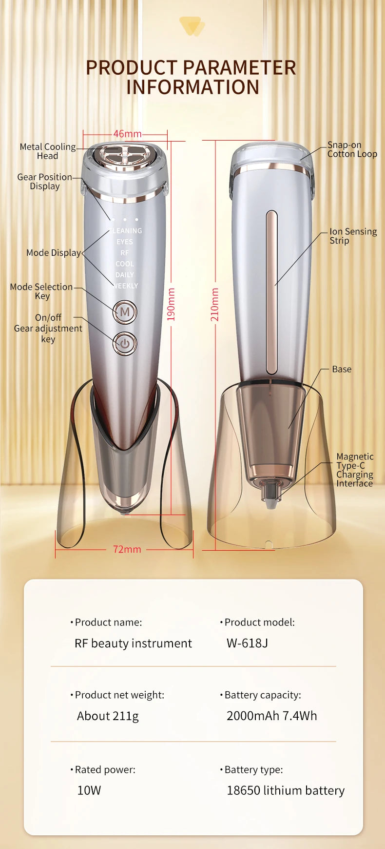 RF Beauty Device Rechargeable High Radio Frequency for Facial Skin Care Beauty Face Lifting Face Massager Face Beauty Device