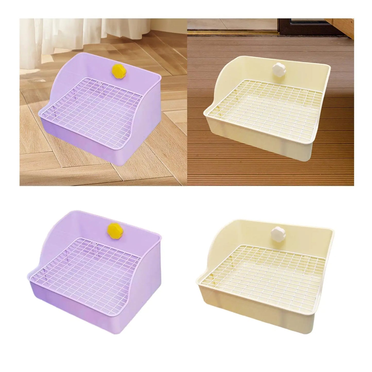 Bunny Litter Pan Pet Pan Rabbits Corner Litter Bedding Cage Toilet with Grate for Bunny Rats Small Animals Hamster Chinchillas