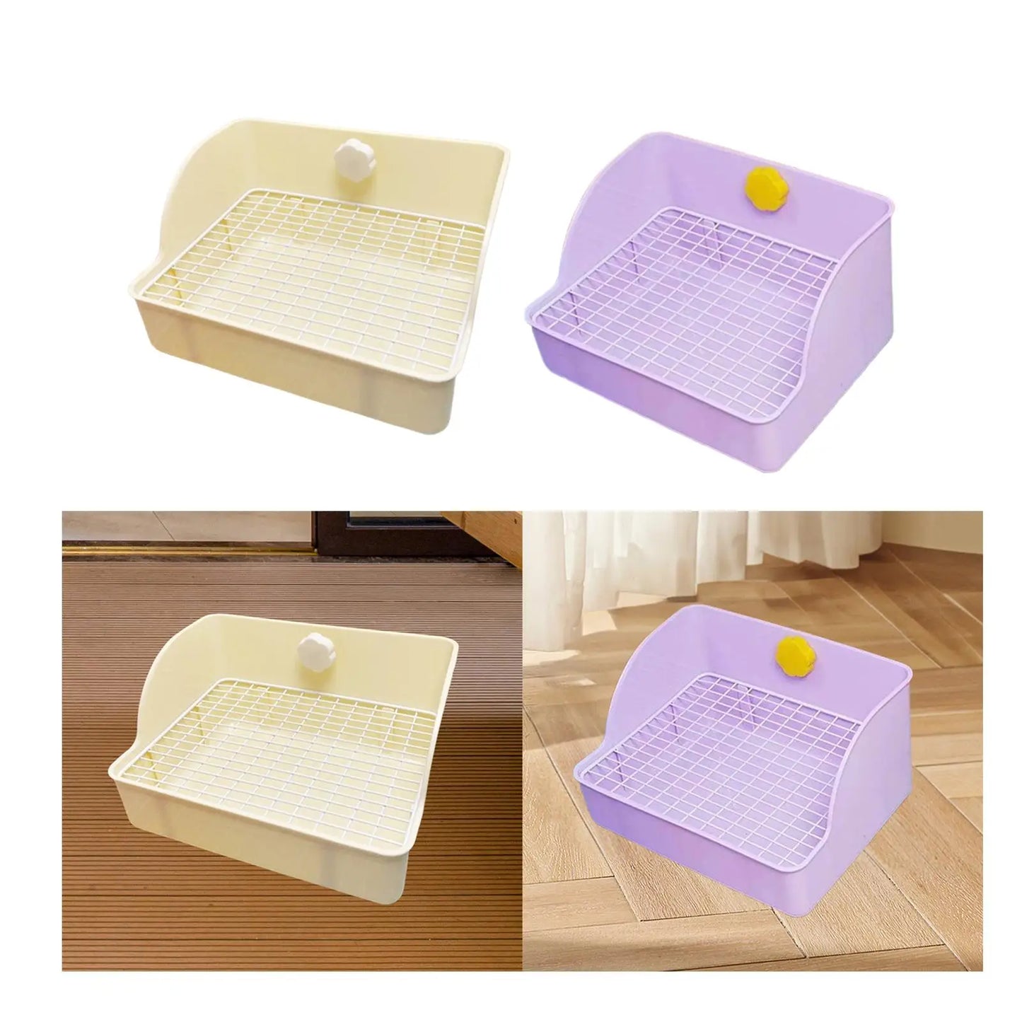 Bunny Litter Pan Pet Pan Rabbits Corner Litter Bedding Cage Toilet with Grate for Bunny Rats Small Animals Hamster Chinchillas