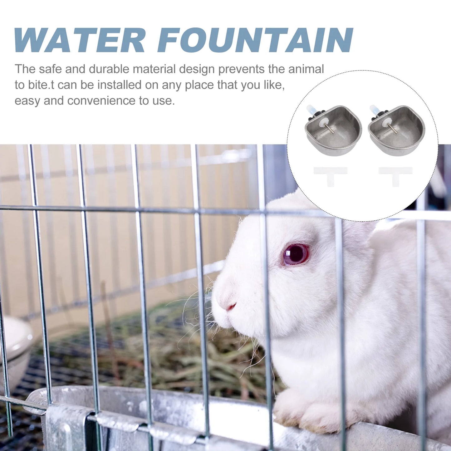 2Sets Rabbit Water Fountain Hamster Bunny Rabbit Cage Hanging Water Bowl Pet Cage Water Feeder Stainless Steel Feeding Bowls