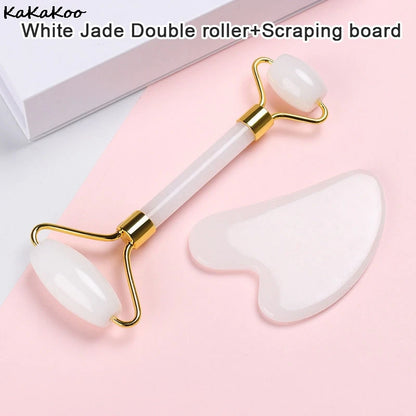 Face Massage Jade Roller Rose Quartz Natural Stone Gua Sha Slimmer Lift Wrinkle Double Chin Remover Beauty Care Slimming Tools