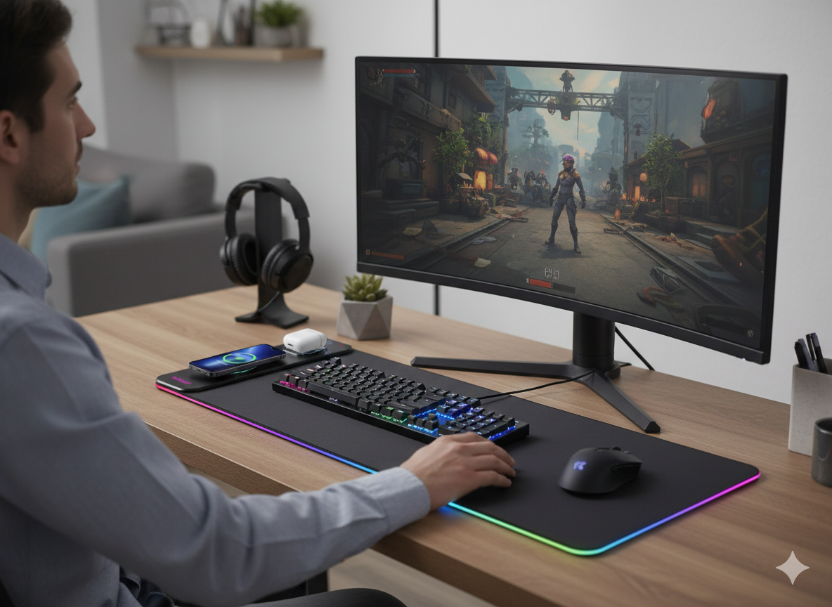 Tapis de Souris XXL avec Charge Sans Fil Tallwolf