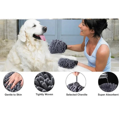 Pet Grooming Glove Quick Drying Dogs Paw Towel Chenille Microfiber Double Sided Dogs Grooming Mitt for Large Medium Small Dogs