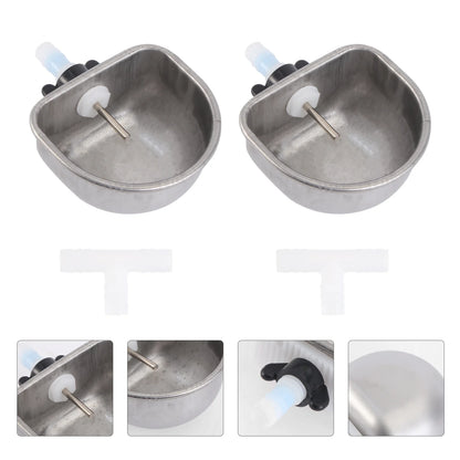 2Sets Rabbit Water Fountain Hamster Bunny Rabbit Cage Hanging Water Bowl Pet Cage Water Feeder Stainless Steel Feeding Bowls