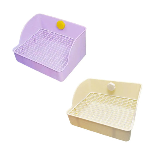 Bunny Litter Pan Pet Pan Rabbits Corner Litter Bedding Cage Toilet with Grate for Bunny Rats Small Animals Hamster Chinchillas