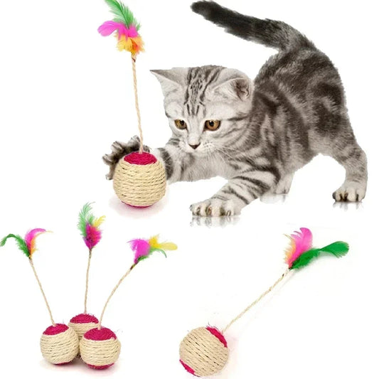 Sisal Scratching Ball for Cat, Training Interactive Toy for Kitten, Pet Supplies, Funny Play, Feather Toy Accessories