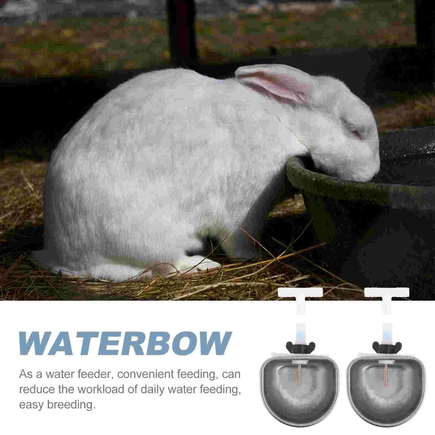 2Sets Rabbit Water Fountain Hamster Bunny Rabbit Cage Hanging Water Bowl Pet Cage Water Feeder Stainless Steel Feeding Bowls